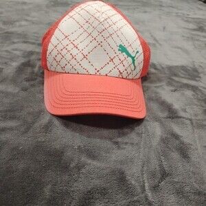 PUMA Red White Adjustable Breathable Trucker Hat Sports Geometric Casual